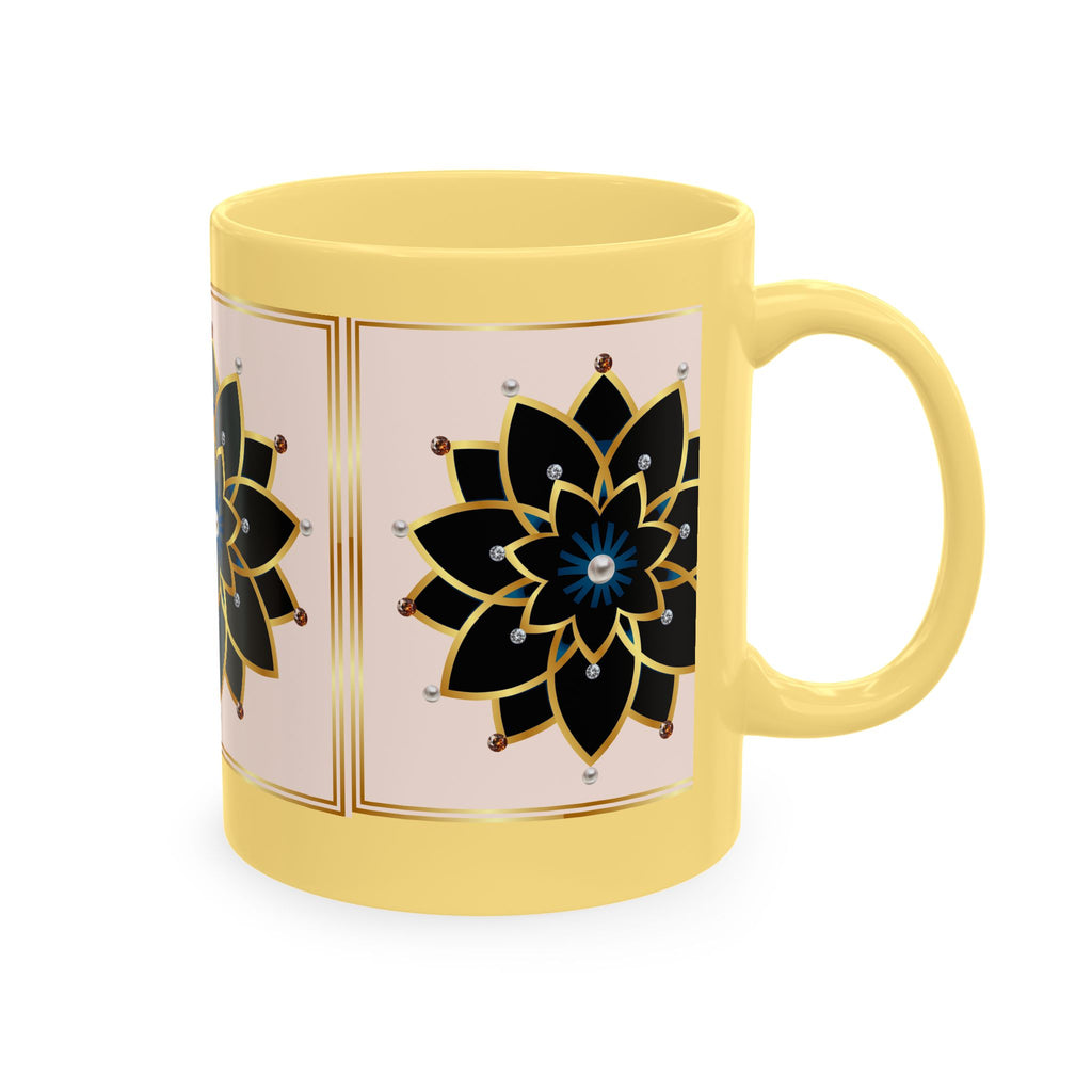 Ceramic Mug — Elegant Black & Gold Floral Mandala Design