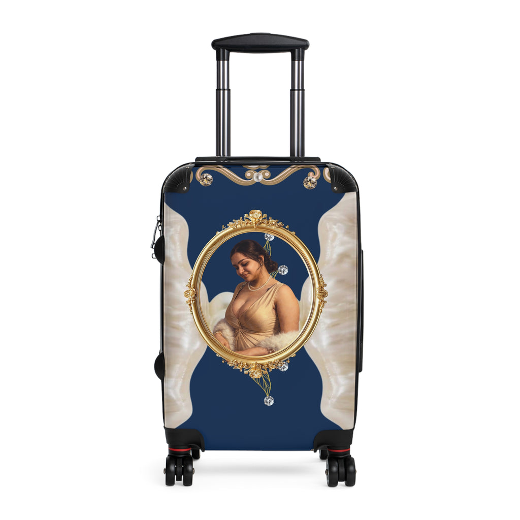 Drashti Navy Suitcase — Elegant Travel Carry-On with Pearl and Diamond Motif