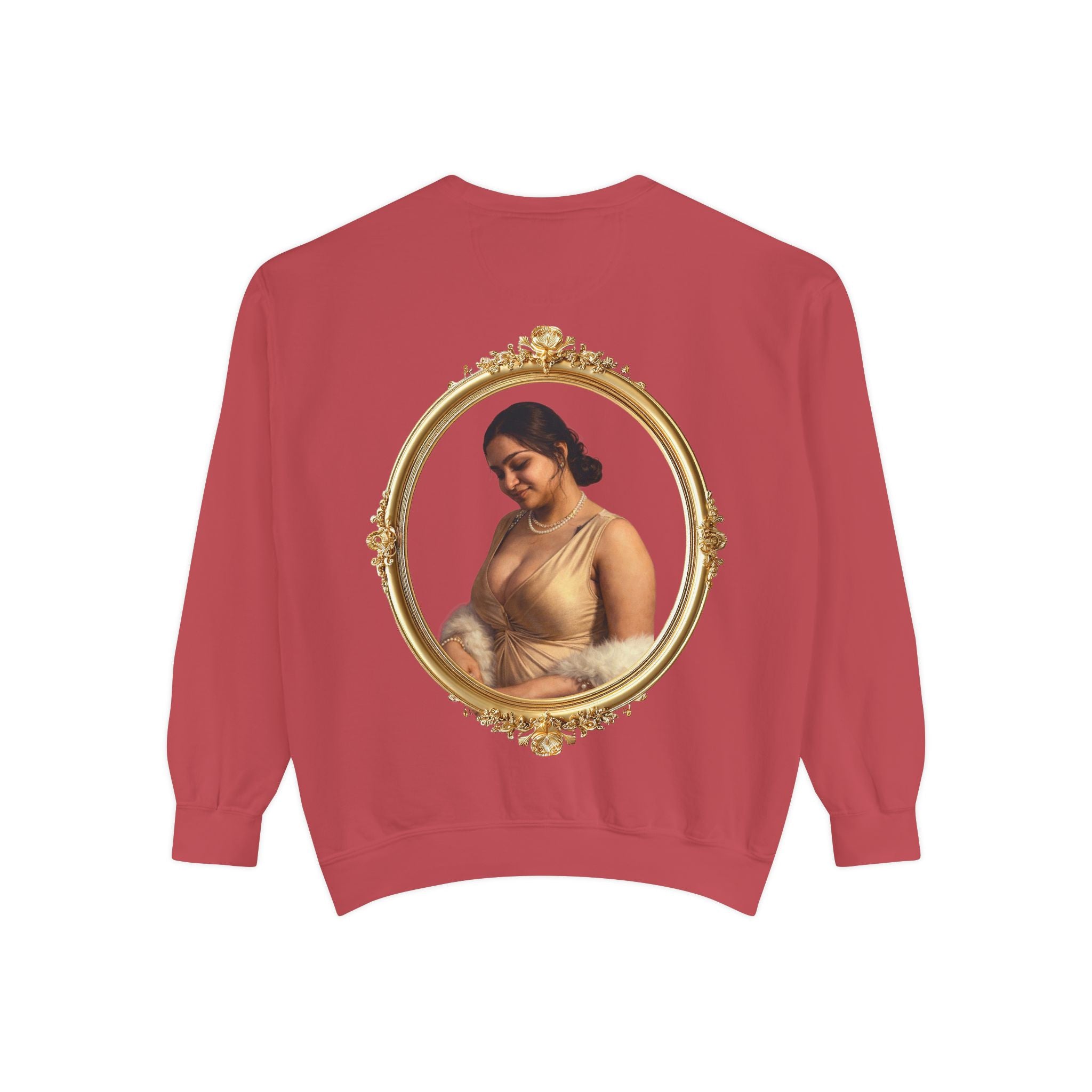 Floral Portrait Sweatshirt — Vintage Gold Frame Art Crewneck