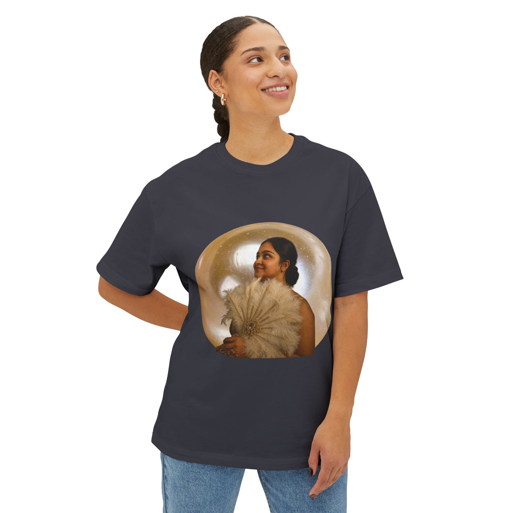 Vintage Portrait Tee — Woman with Fan Graphic Boxy T-Shirt
