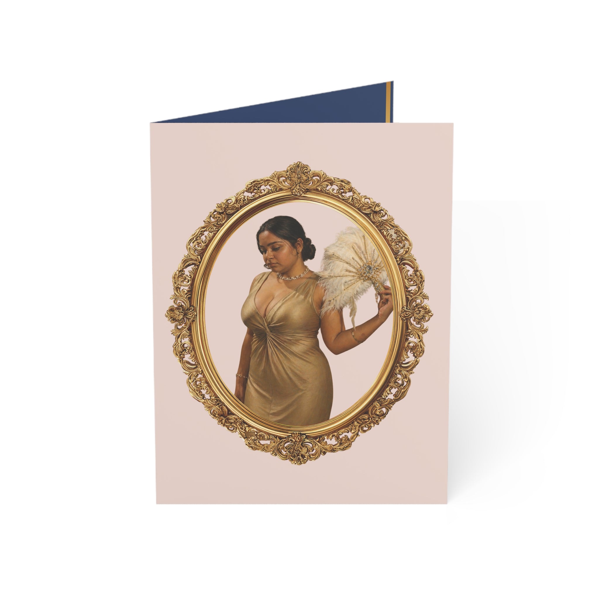 Greeting Card — Vintage Portrait with Gold Frame (Blank Inside)