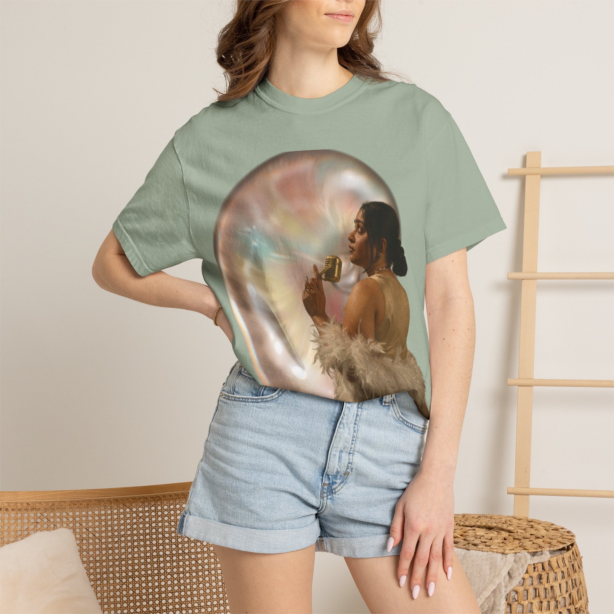 T‑Shirt — Retro Glam Woman with Iridescent Bubble | 'We Will Become' Graphic Tee