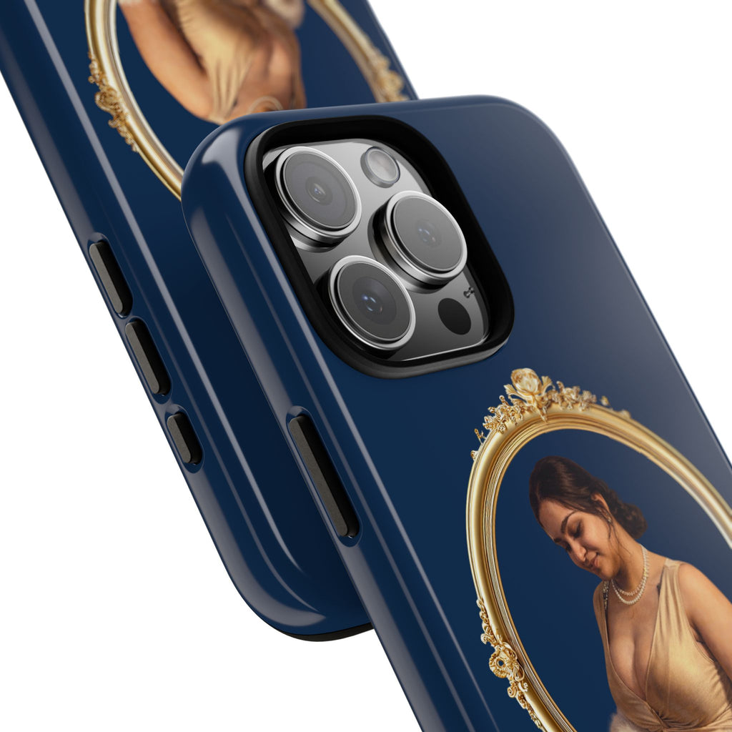 Vintage Portrait Phone Case — Elegant Gold Frame on Navy