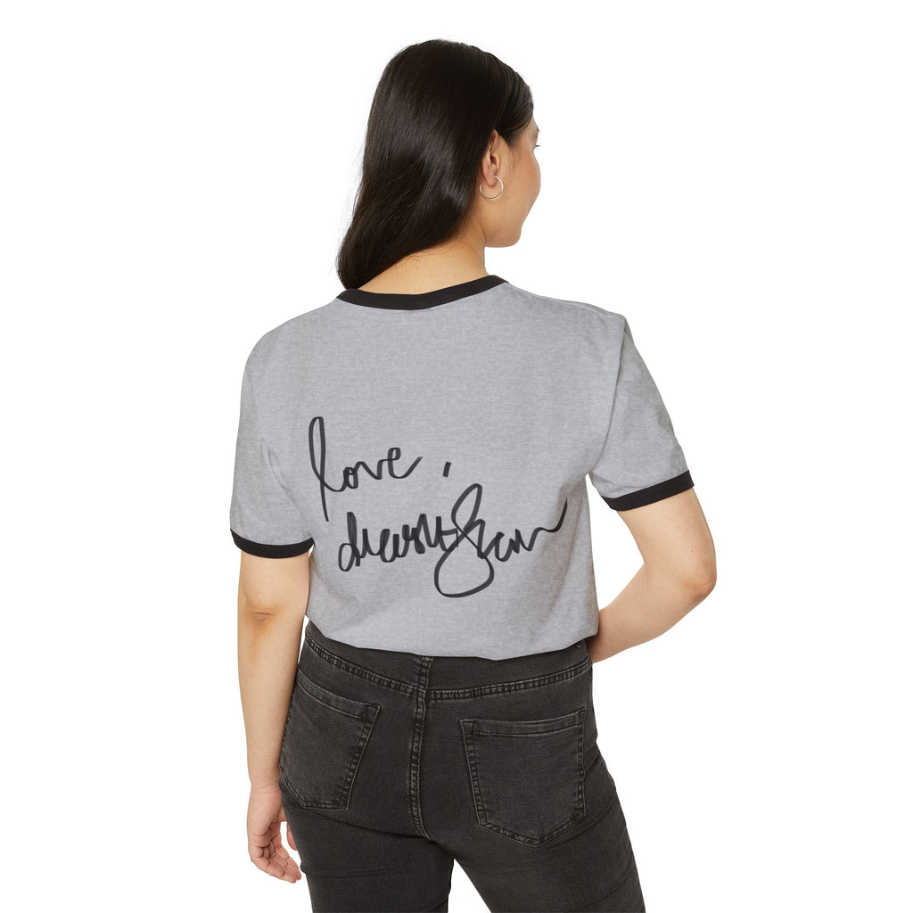 Vintage Glam Ringer Tee — "love, drashti shah" Signature Back