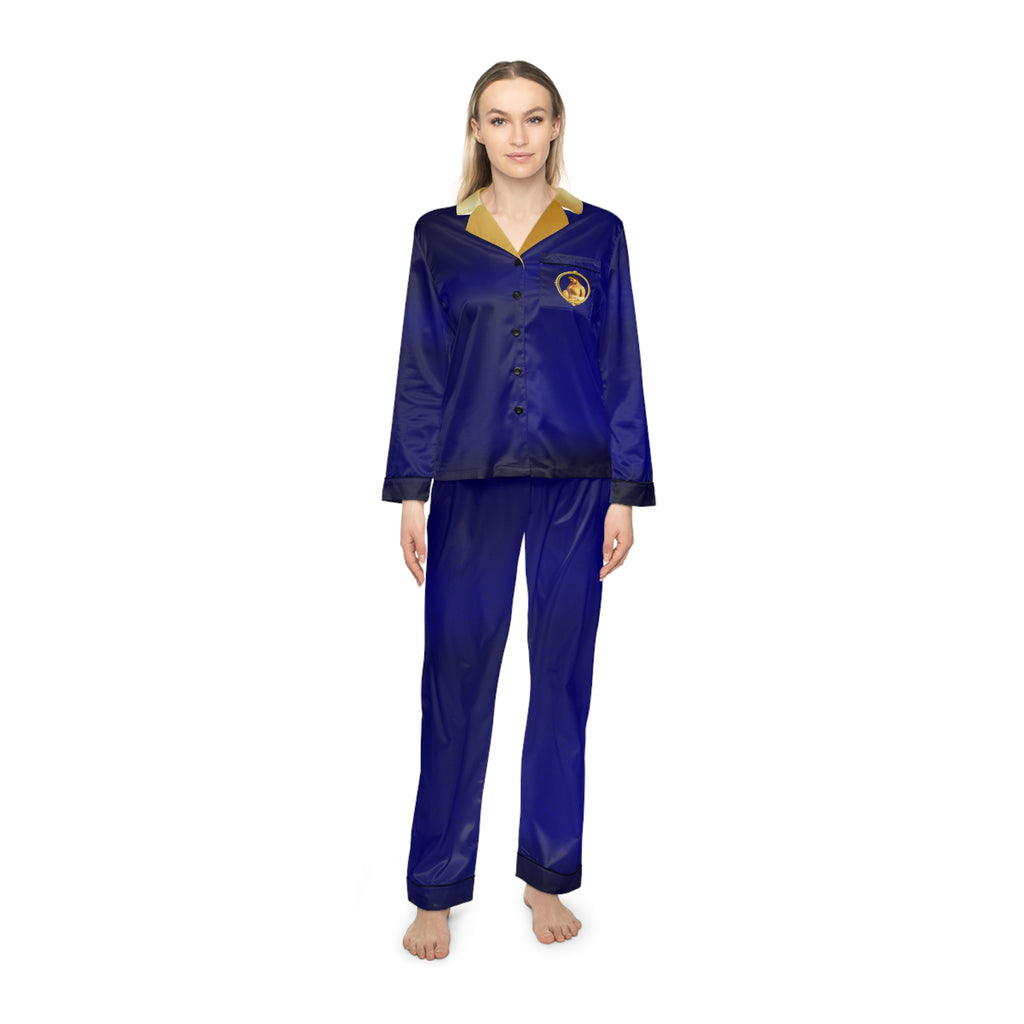 Women's Navy Satin Pajama Set - Luxurious Two-Piece Sleepwear