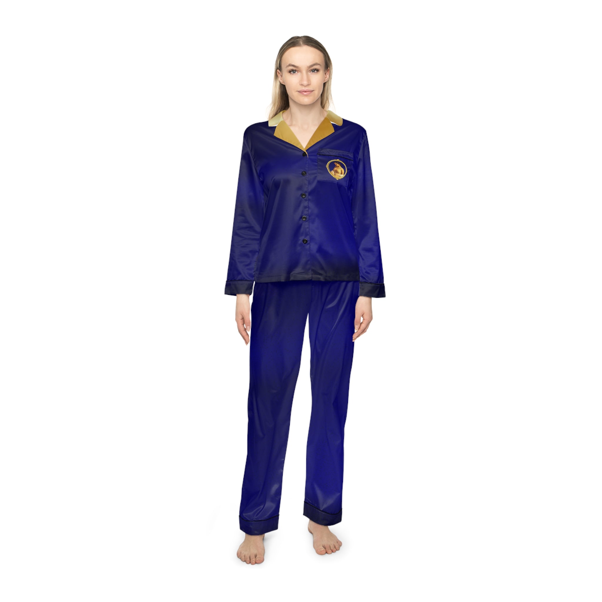 Women's Navy Satin Pajama Set - Luxurious Two-Piece Sleepwear