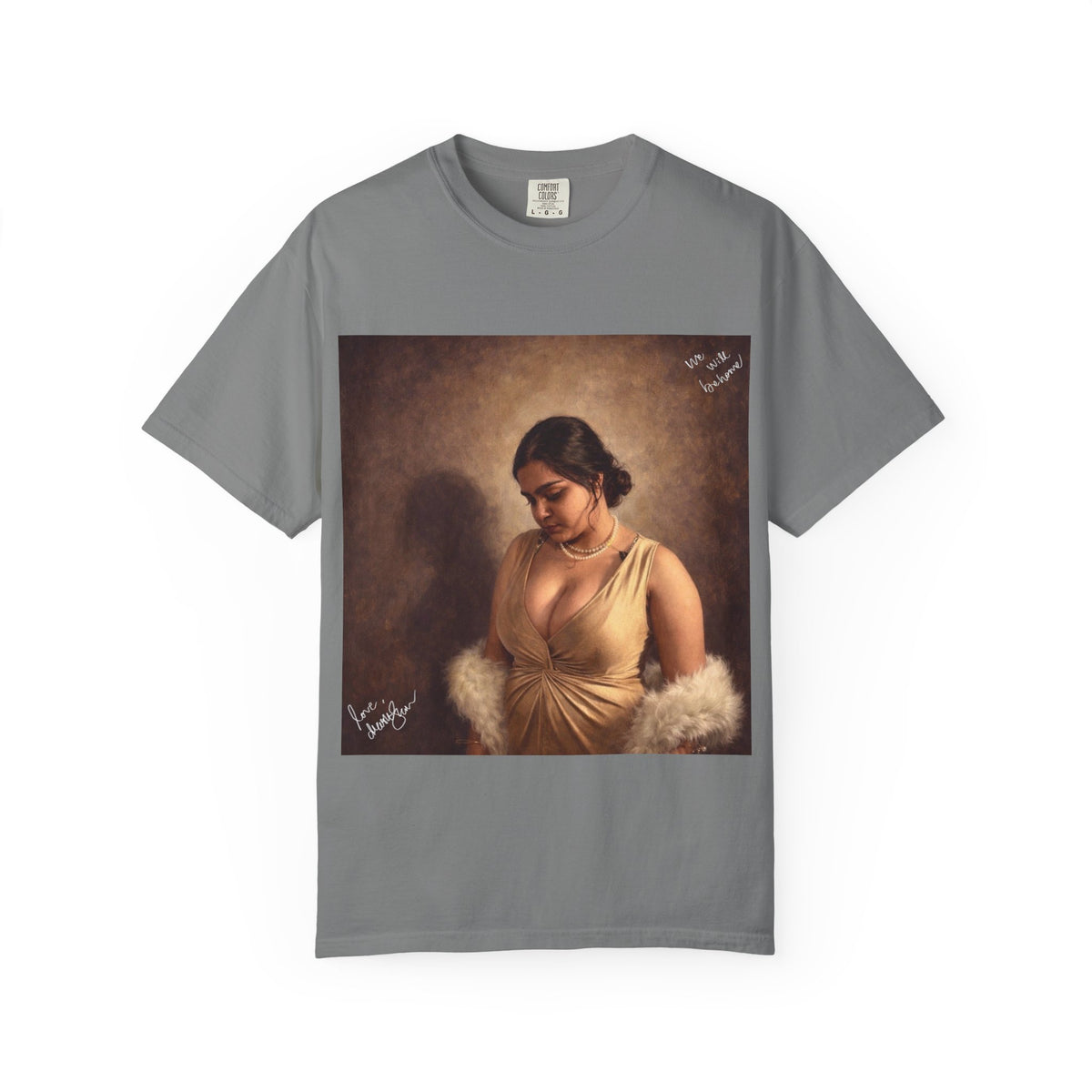 Drashti T-Shirt — Vintage Glam Portrait Tee with Signature "Love, Drashti"