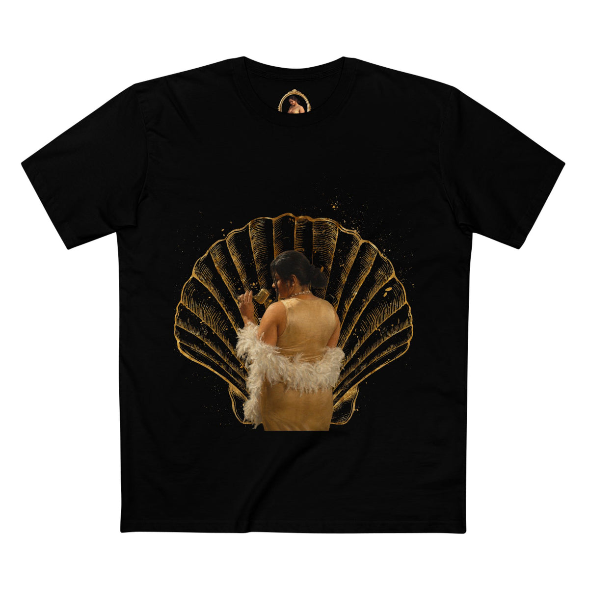 Drashti Vintage Vanity Tee — Antique Mirror & Shell Art Graphic T-Shirt
