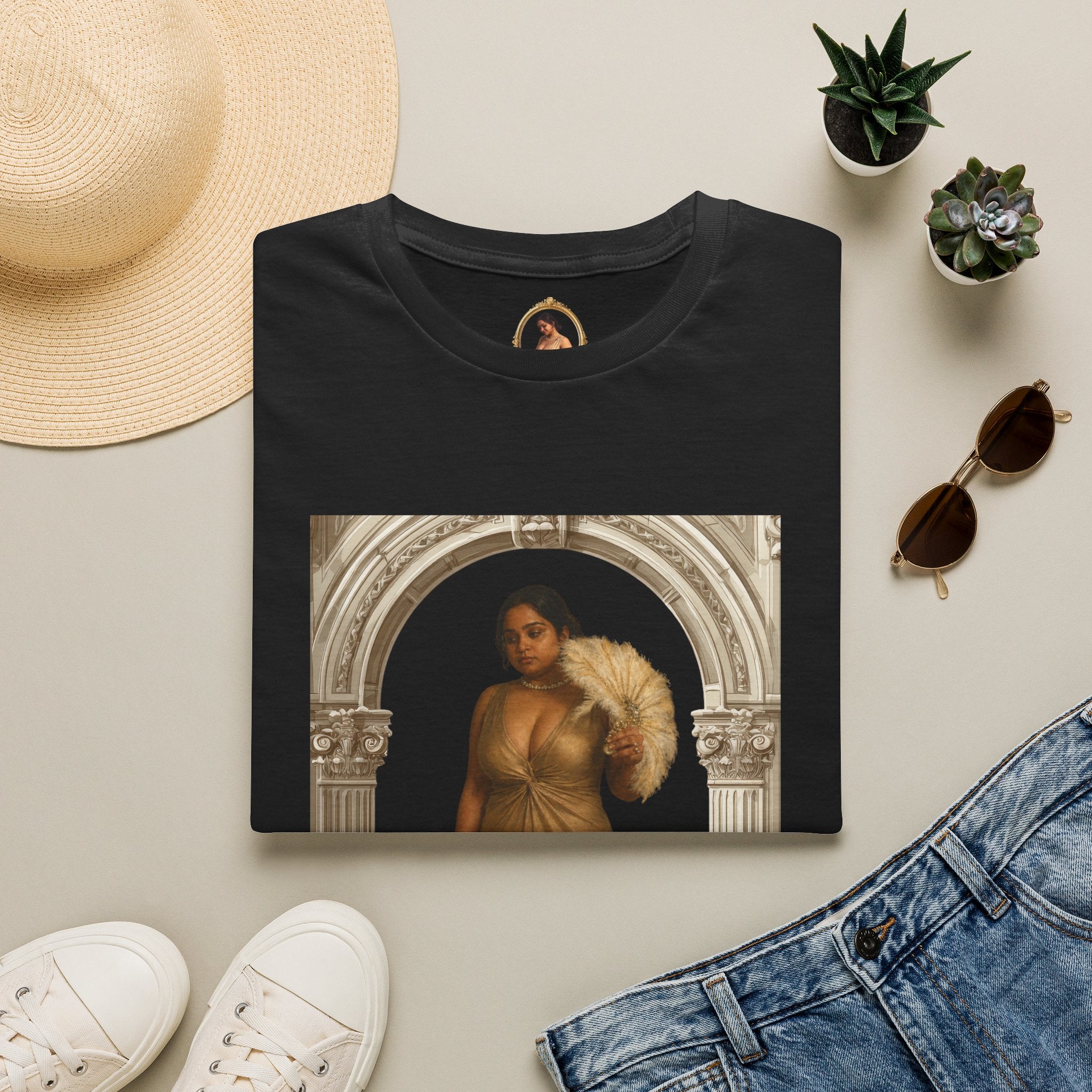 Vintage Arch Portrait T-Shirt — Elegant Woman Art Print