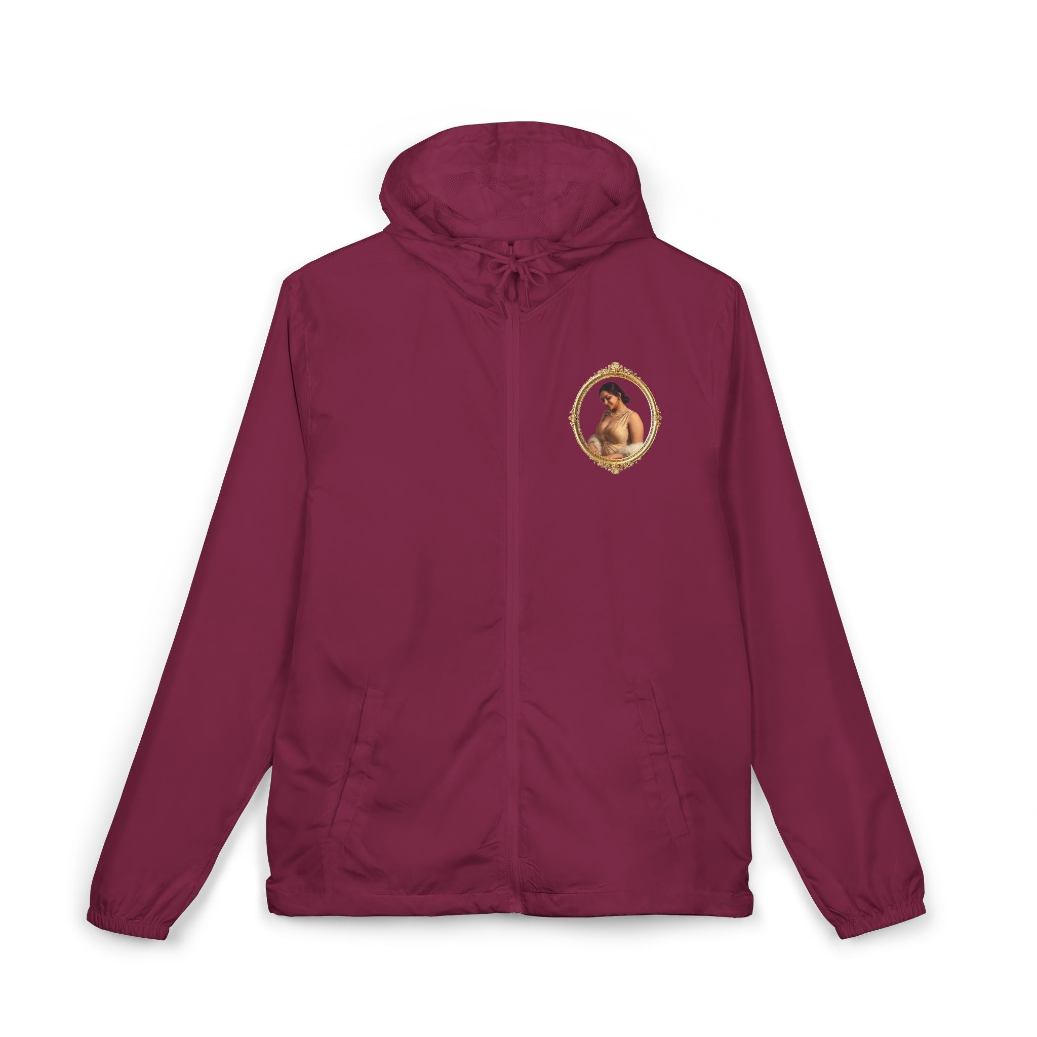 Portrait Frame Windbreaker Jacket — Vintage Painted Woman Print