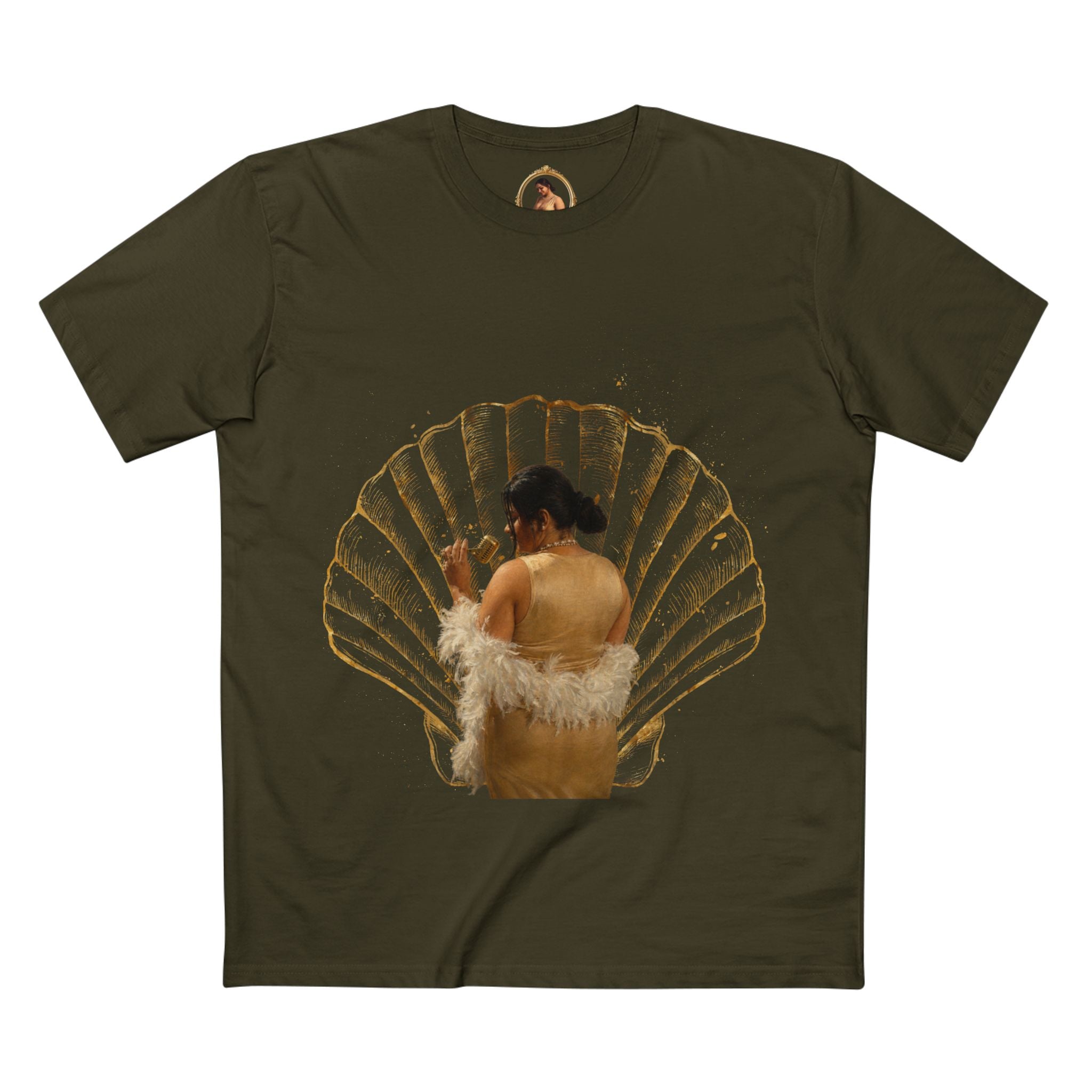 Vintage Vanity Tee — Antique Mirror & Shell Art Graphic T-Shirt