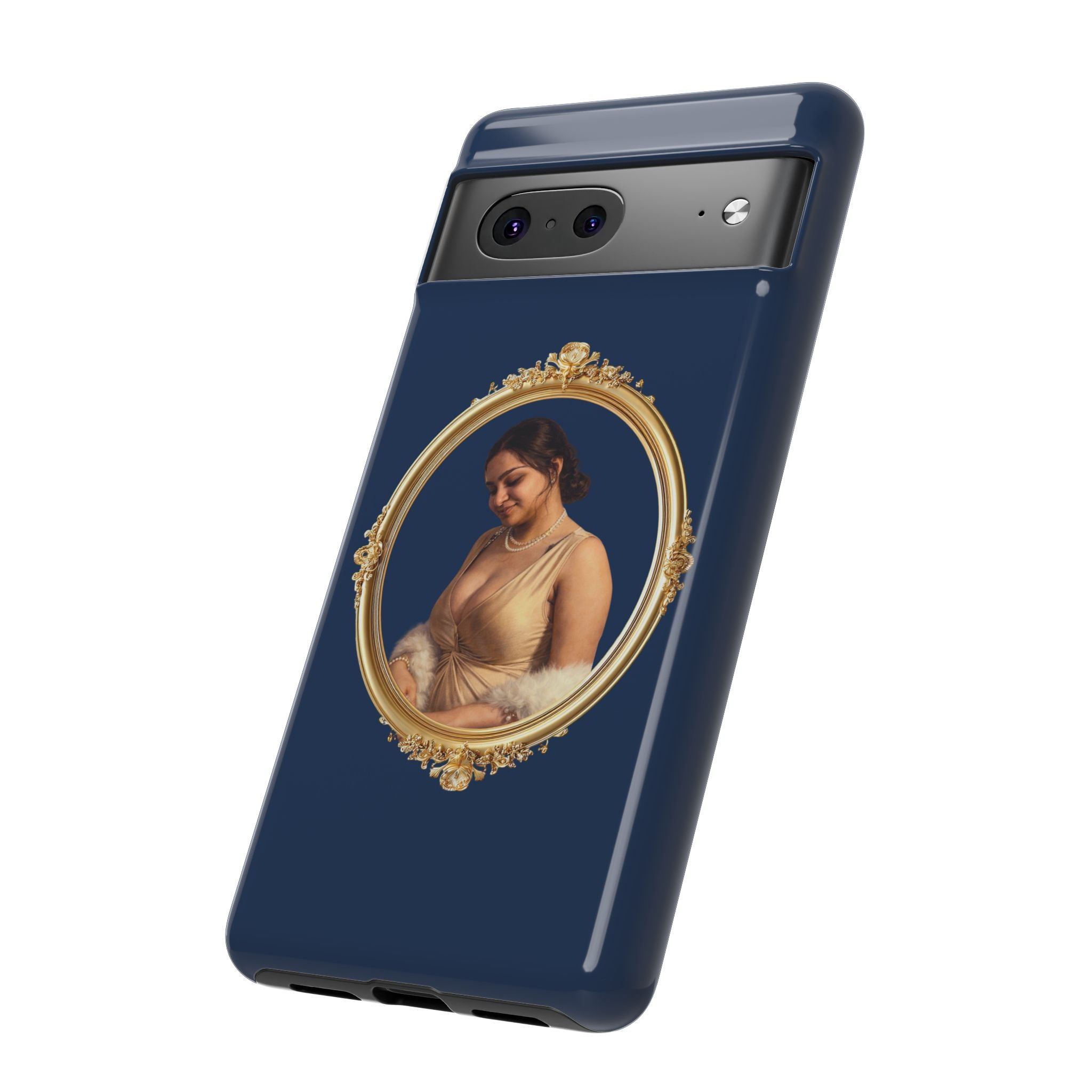 Vintage Portrait Phone Case — Elegant Gold Frame on Navy