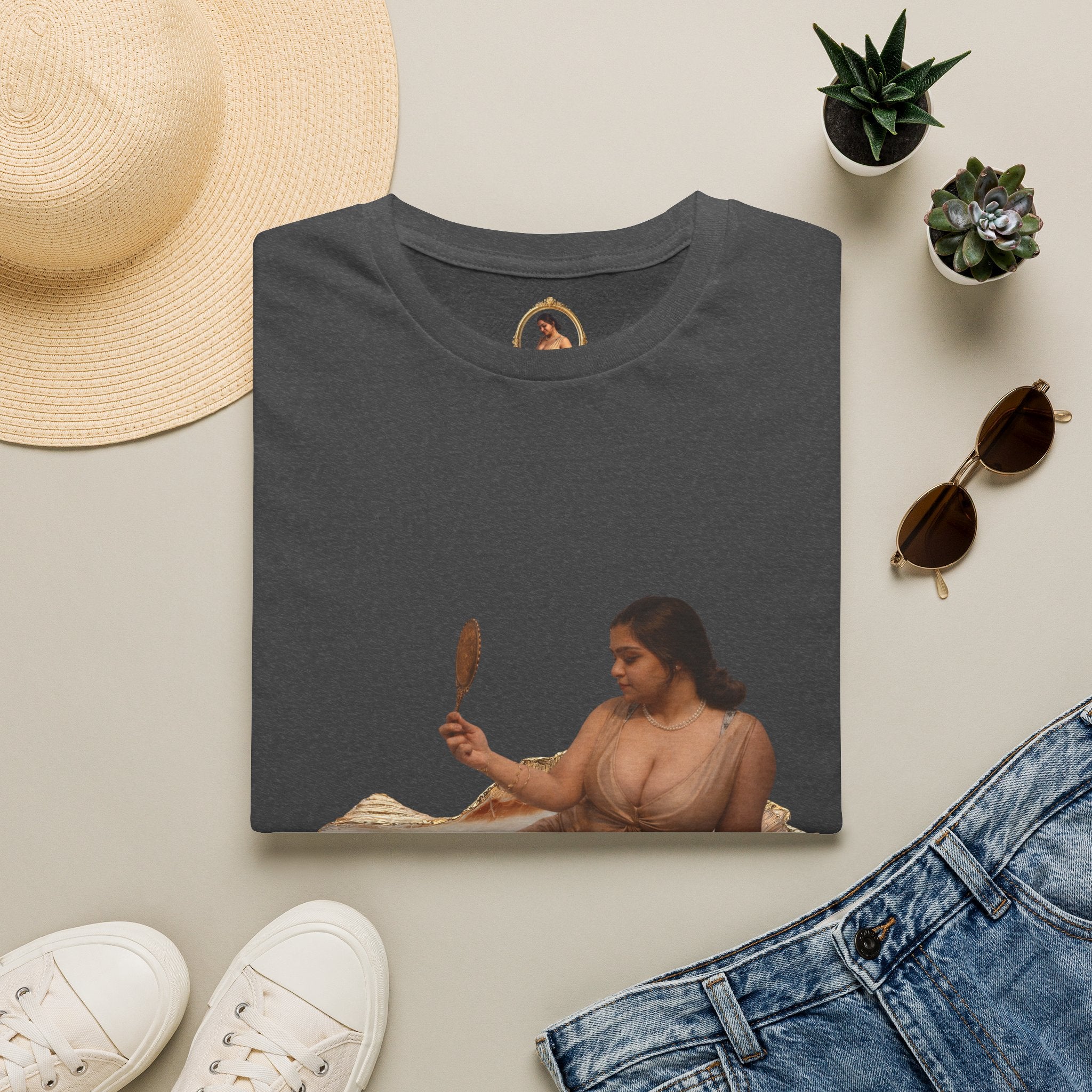 T-Shirt — Vintage Reclining Woman with Hand Mirror Art Tee