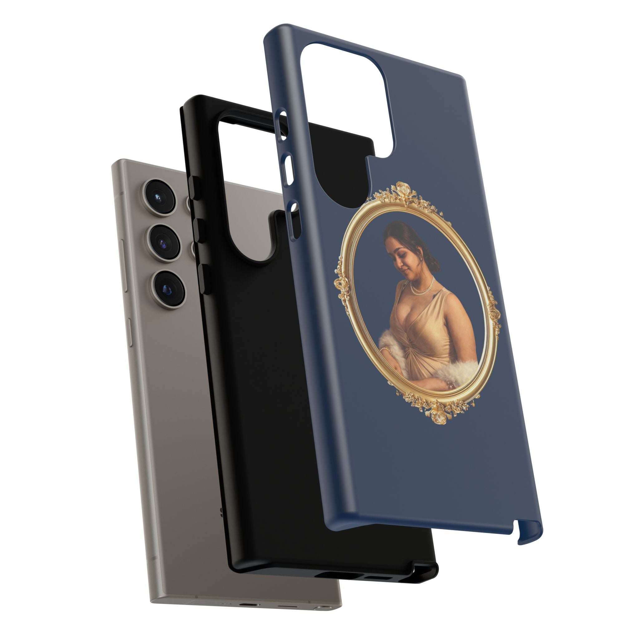 Vintage Portrait Phone Case — Elegant Gold Frame on Navy