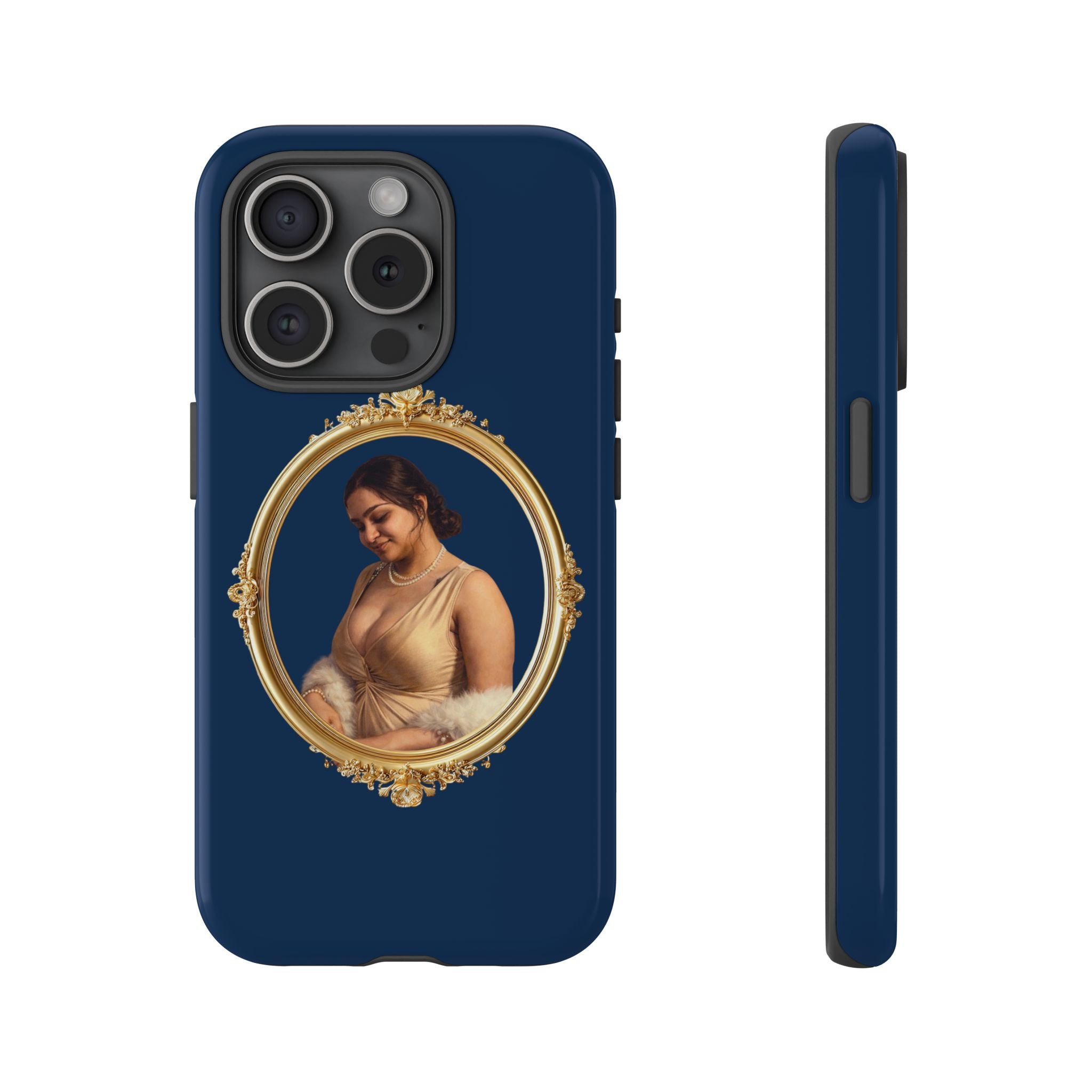 Vintage Portrait Phone Case — Elegant Gold Frame on Navy