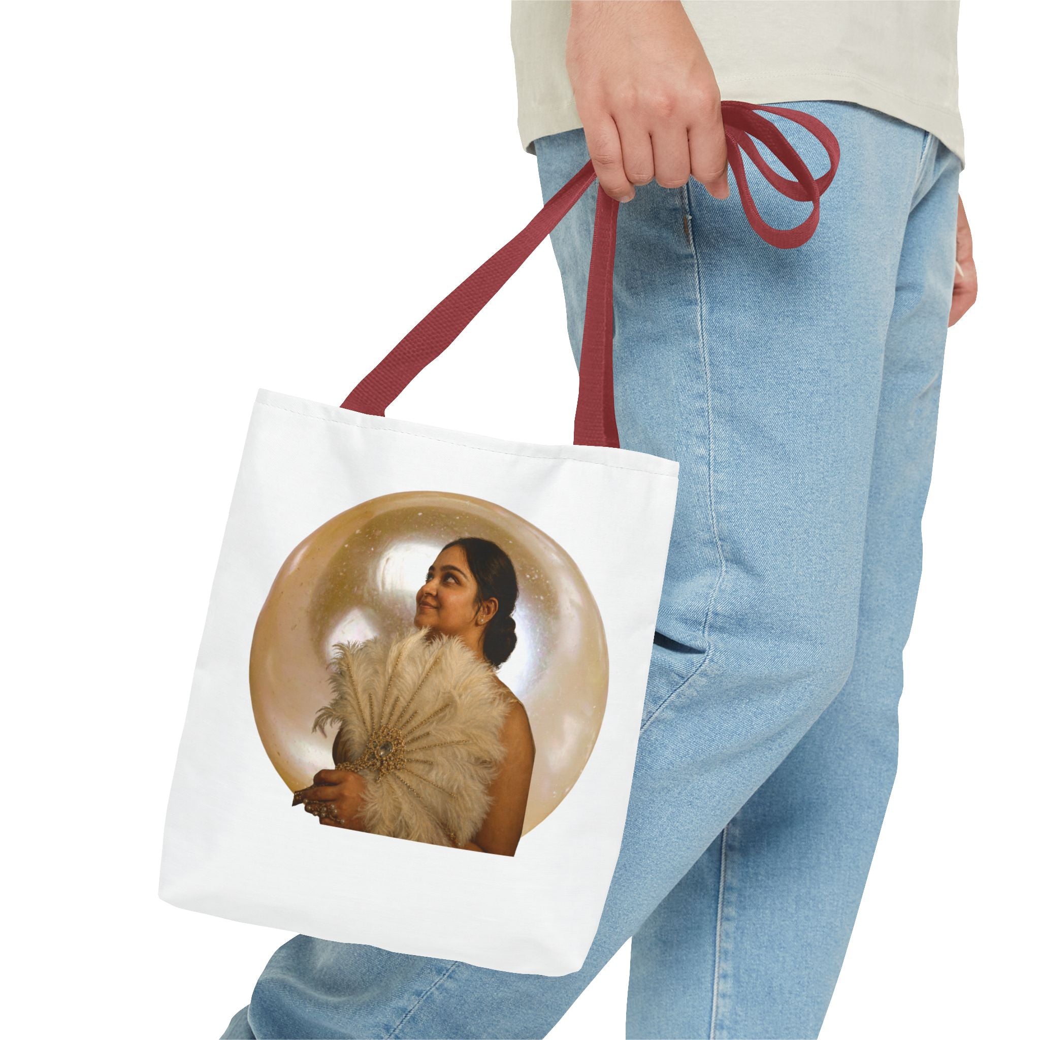 Vintage Portrait Tote Bag — Woman with Feather Fan Artwork