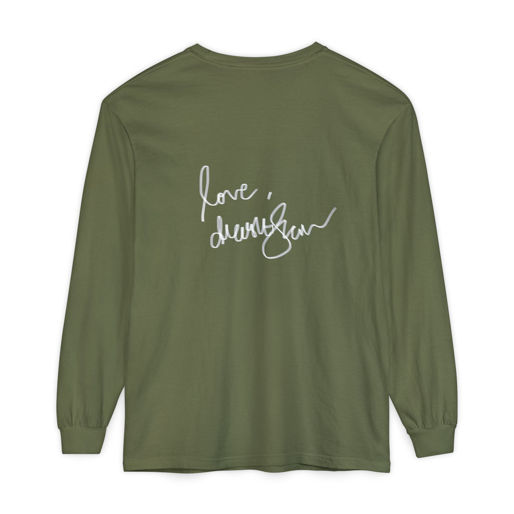 Long Sleeve T-Shirt — “Love, Dua Lipa” Shell Goddess Graphic