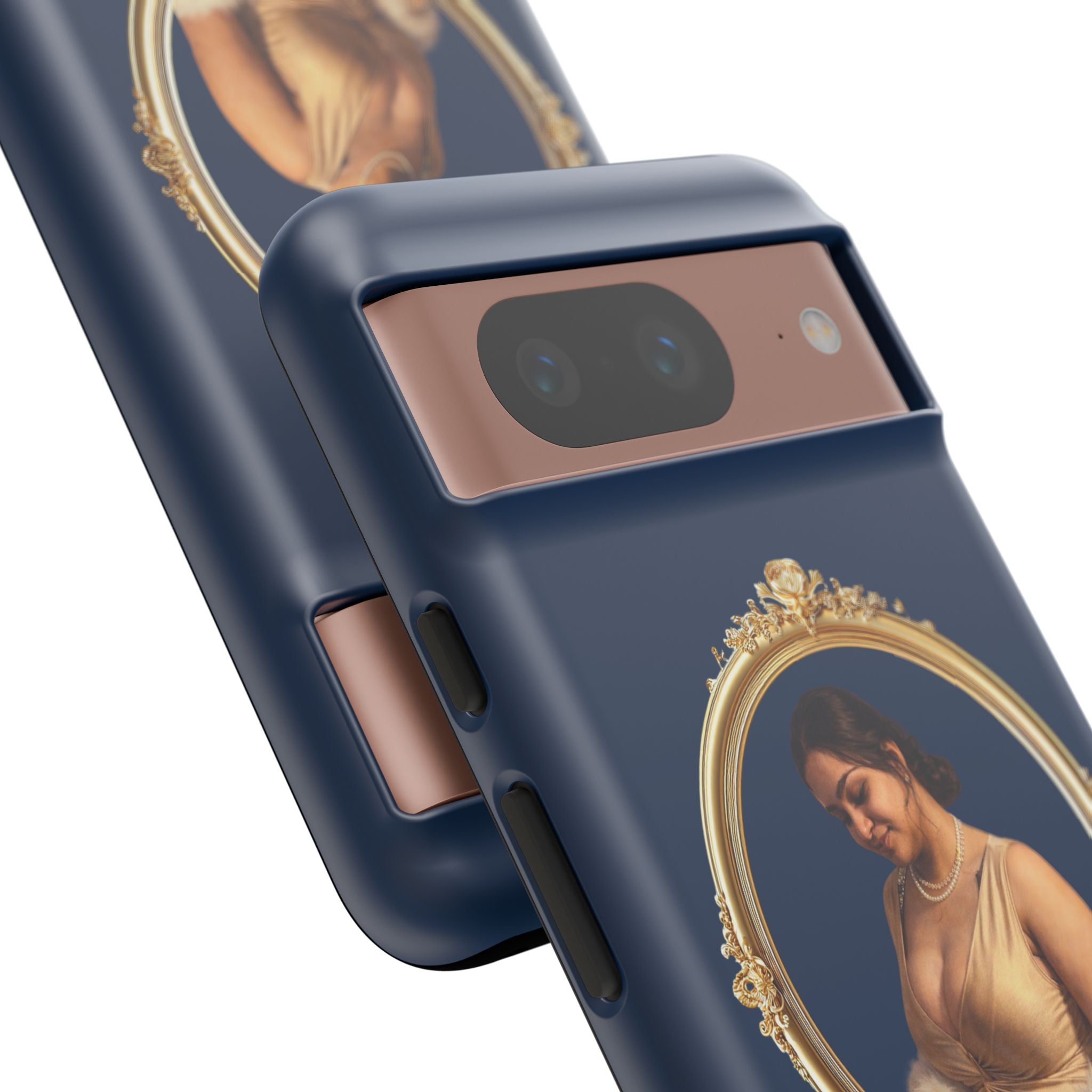Vintage Portrait Phone Case — Elegant Gold Frame on Navy