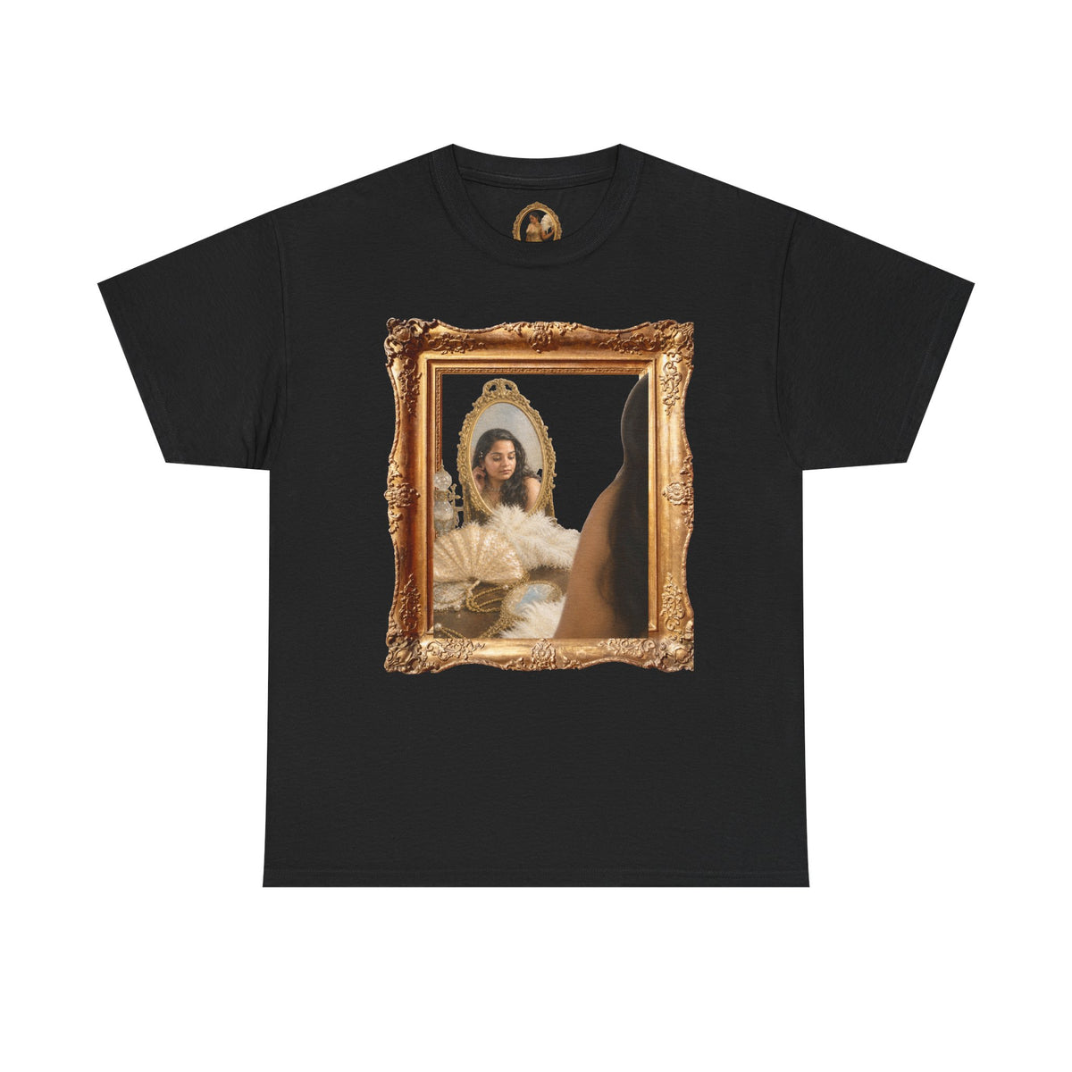 Drashti Portrait Frame Tee — Vintage Mirror Portrait Graphic T-Shirt