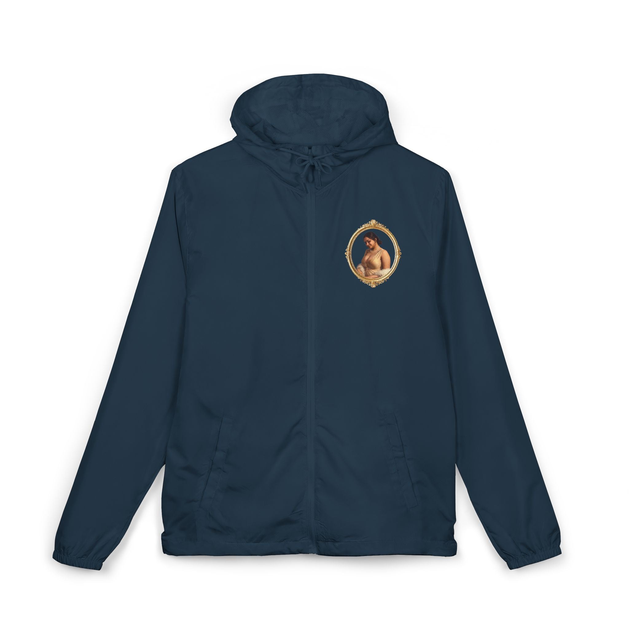 Portrait Frame Windbreaker Jacket — Vintage Painted Woman Print