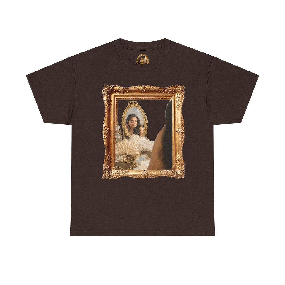 Drashti Portrait Frame Tee — Vintage Mirror Portrait Graphic T-Shirt