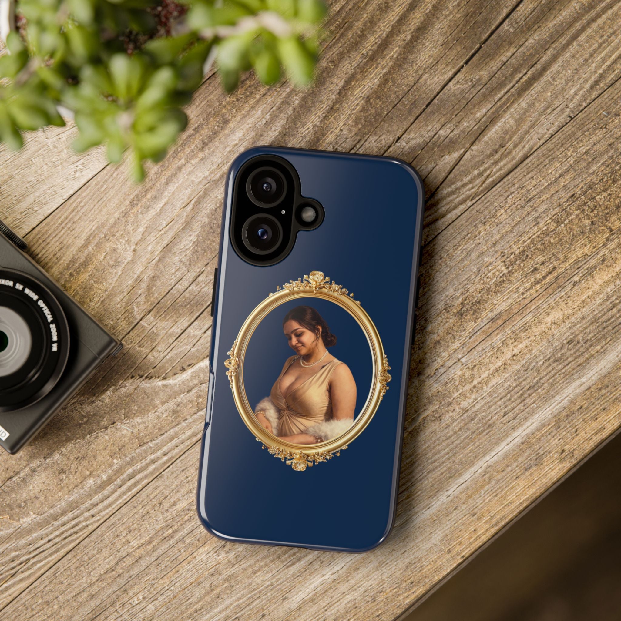 Vintage Portrait Phone Case — Elegant Gold Frame on Navy