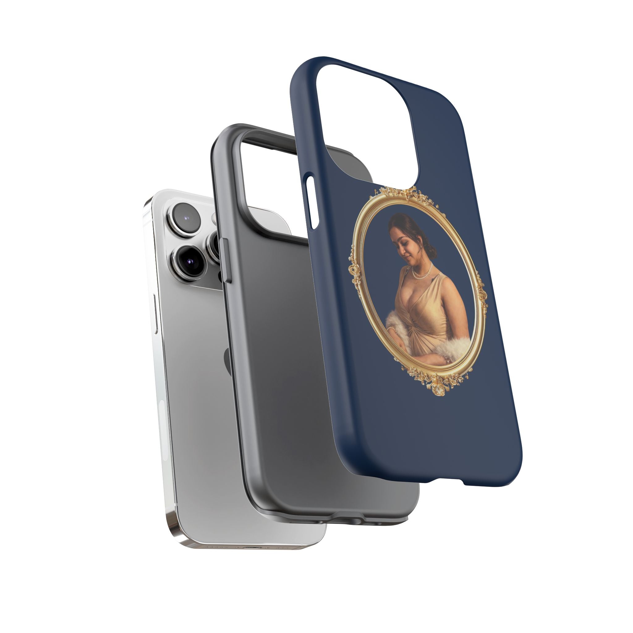 Vintage Portrait Phone Case — Elegant Gold Frame on Navy